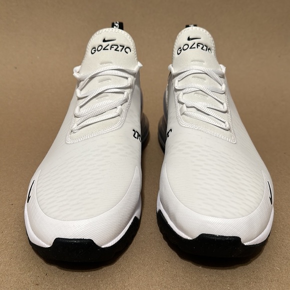 Nike Mens Air Max 270 Golf Shoes White Black Pure Platinum - Picture 2 of 8